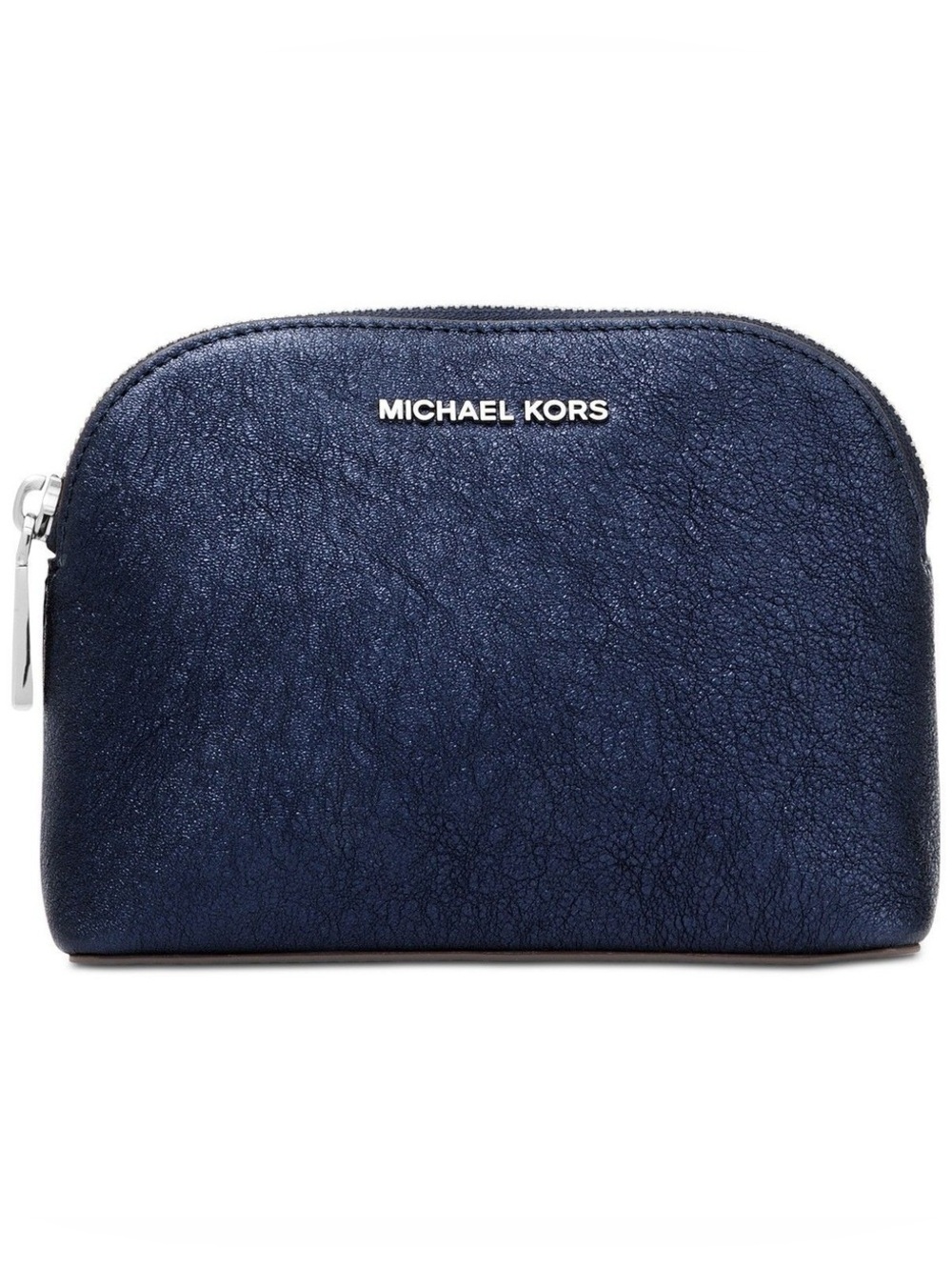 MICHAEL Michael Kors Metallic Leather Travel Pouch- Navy Blue